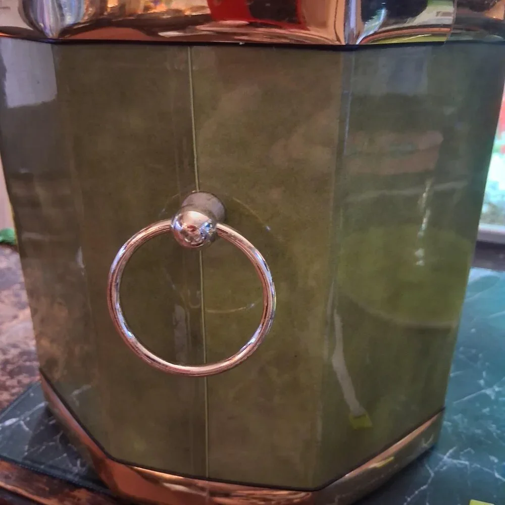 Vintage Retro Green Ice Bucket With Gold Accent-STUNNING ! RARE LQQK!!!